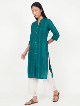 max - Teal Cotton Blend Self Design Kurta