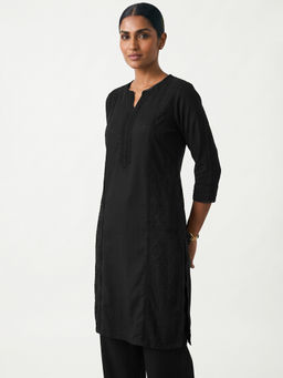 max - Black Cambric Solid/Plain Kurta