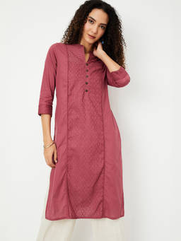 max - Coral Cotton Blend Embroidered Kurta