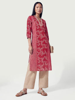 max - Maroon Cotton Blend Printed Kurta