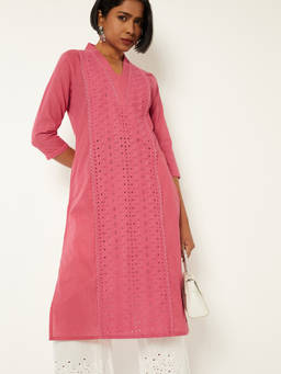 max - Coral Cotton Blend Self Design Kurta