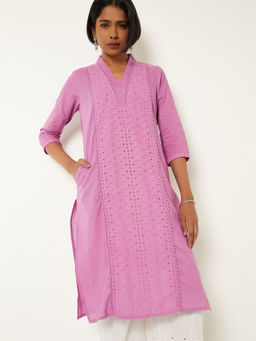 max - Lavender Cotton Blend Self Design Kurta