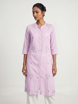 max - Lavender Cotton Blend Embroidered Kurta