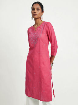 max - Pink Cotton Blend Embroidered Kurta