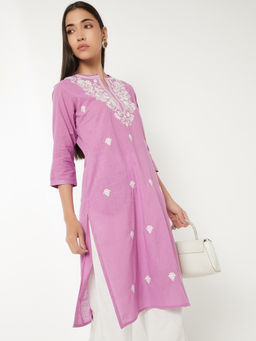 max - Lavender Cotton Blend Embroidered Kurta