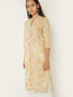 max - Beige Cotton Blend Floral Print Kurta