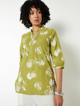 max - Green Cotton Blend Printed Kurti