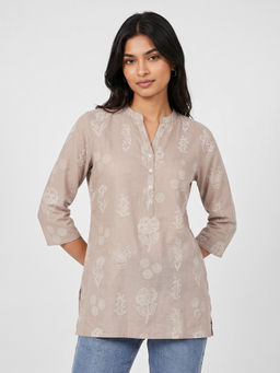 max - Grey Cotton Blend Embroidered Kurti