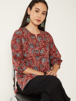 max - Maroon Cambric Floral Print Kurti