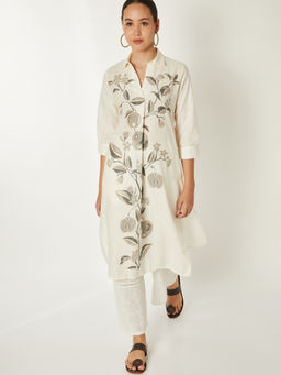 max - Off White Pure Cotton Floral Print Kurta