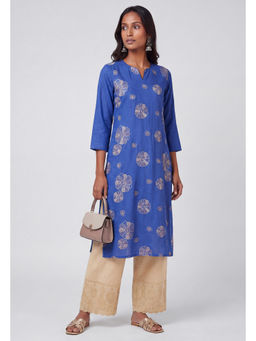 max - Indigo Cotton Blend Embroidered Kurta