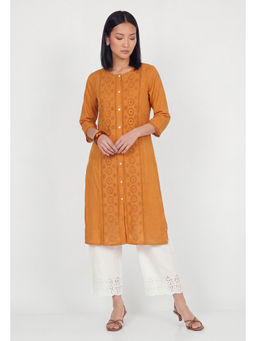 max - Rust Cotton Blend Self Design Kurta