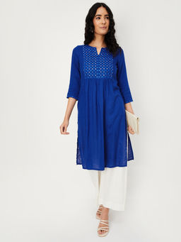 max - Blue Rayon Embroidered Kurta