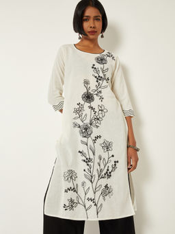 max - White Cotton Blend Embroidered Kurta