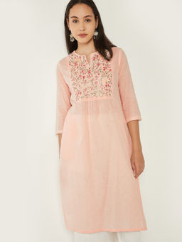 max - Pink Cotton Blend Embroidered Kurta