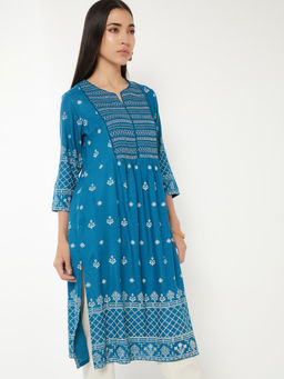 max - Teal Rayon Embroidered Kurta