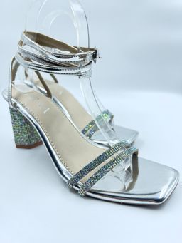ELVIRAA - Hexagon Tie Up Gladiators Heels - Silver