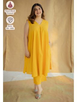 The Indian Ethnic Co. - Mustard A-Line Solid Kala Cotton Kurta
