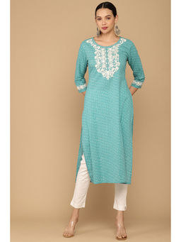 Soch - Turquoise Blue Cotton Discharge Print Straight Fit Kurta