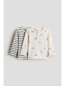 H&M - Boys Beige 2-Pack Cotton Henley T-Shirts