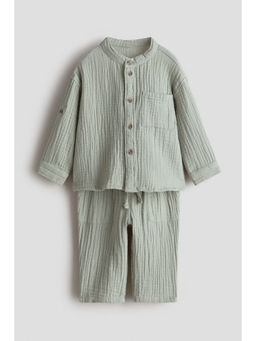 H&M - Boys Green 2-Piece Cotton Muslin Co-Ord Set