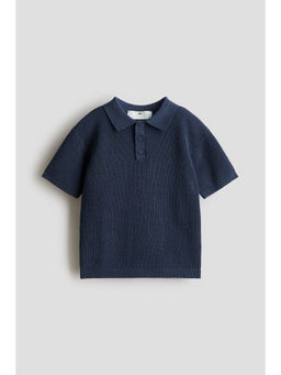 H&M - Boys Navy Blue Cotton-Knit Polo Shirt