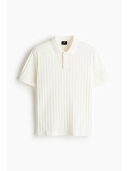 H&M - Men White Slim Fit Textured Jersey Polo Shirt