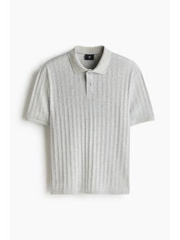 H&M - Men Grey Slim Fit Textured Jersey Polo Shirt