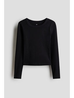 H&M - Girls Black Ribbed Cotton Jersey T-Shirt