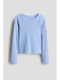 H&M - Girls Blue Ribbed Cotton Jersey T-Shirt