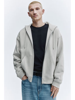 H&M - Men Grey Loose Fit Zip-Through Hoodie