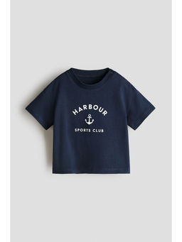 H&M - Boys Navy Blue Printed Cotton T-Shirt