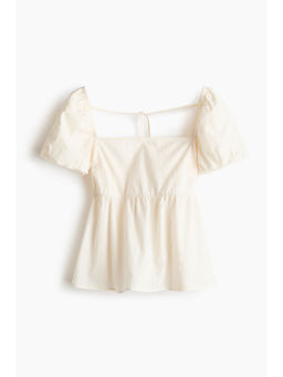 H&M - Women White Tie-Back Puff-Sleeved Top
