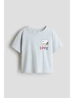 H&M - Girls Grey Print-Motif Cotton T-Shirt