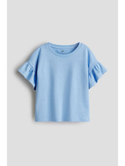 H&M - Girls Blue Flutter-Sleeved Cotton Top