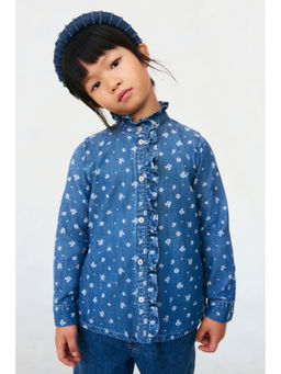 H&M - Girls Blue Frill-Trimmed Denim Shirt