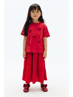 H&M - Girls Red Tiered Seersucker Skirt