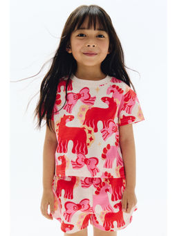 H&M - Girls White 2-Piece Printed Cotton Co-Ord Set