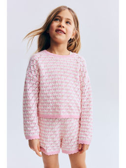 H&M - Girls Pink 2-Piece Pointelle-Knit Co-Ord Set