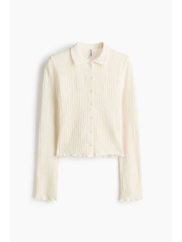 H&M - Women Beige Textured Jersey Polo T-Shirt