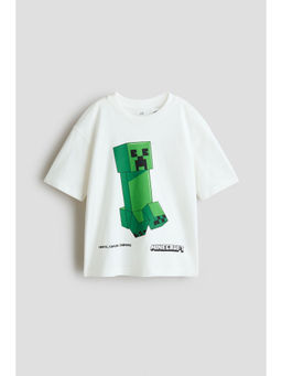 H&M - Boys White Oversized Printed T-Shirt