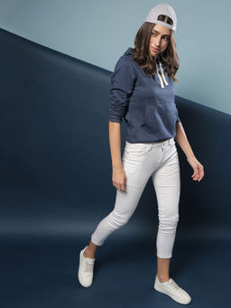 Campus Sutra - Blue Women Solid Stylish Casual Hooded Sweatshirts