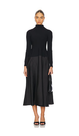 SIMKHAI - Frances Long Sleeve Satin Combo Midi Dress
