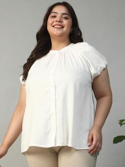 Oxolloxo - Women Plus Size White Self Design Shirt