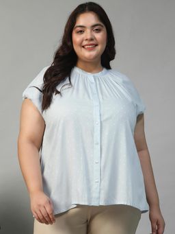Oxolloxo - Women Plus Size Blue Self Design Shirt