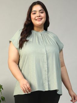 Oxolloxo - Women Plus Size Green Self Design Shirt