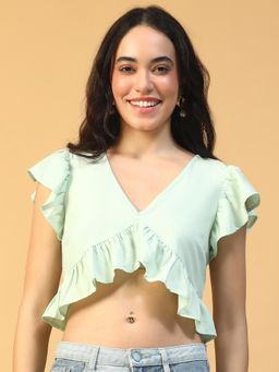 Oxolloxo - Women Solid Light Green V-Neck Top