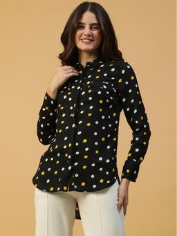 Oxolloxo - Women Black Polka Dot Print Long Sleeves Shirt