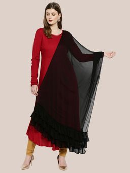 Dupatta Bazaar - Womens Black Chiffon Dupatta with Ruffled