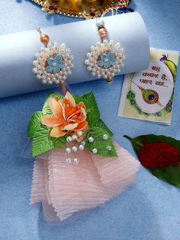 NVR - Pink Floral Design Pearl Beaded Bhaiya Bhabhi Rakhi with Roli Chawal (Set of 3)
